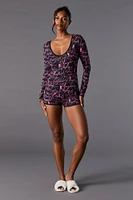 Playboy Print Lace Trim Pajama Romper