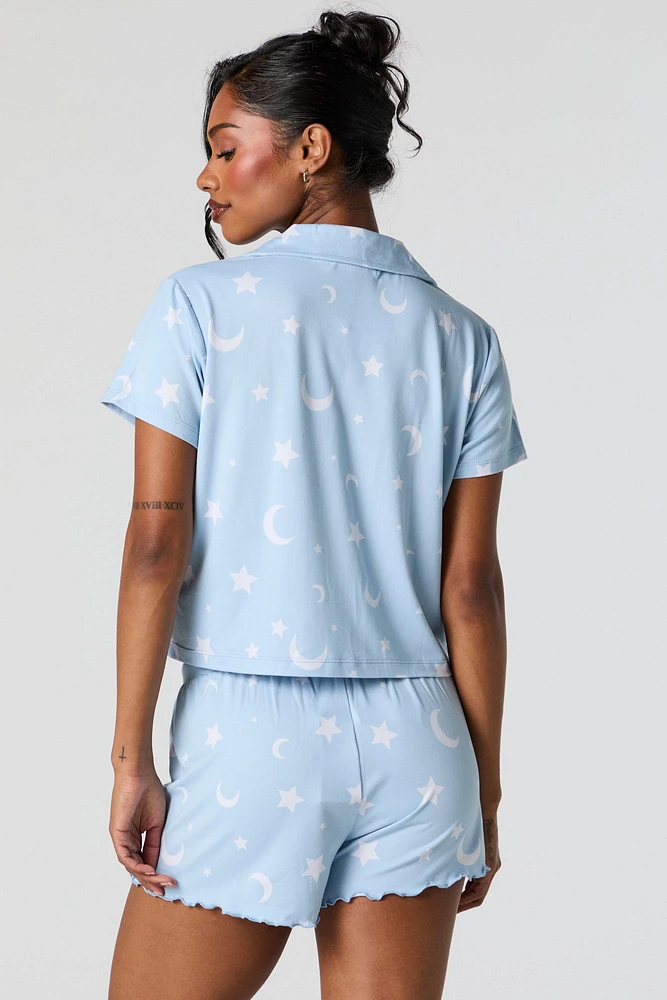 Ensemble pyjama imprimé avec haut boutonné et short