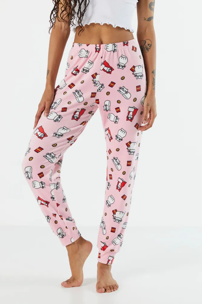 Girls Kitty Print Plush Pajama Pant