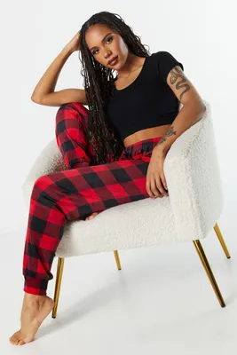 Plaid Print Velour Pajama Jogger