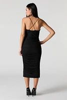 Sparkle Ruched Cowl Neck Midi Dress