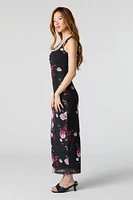 Floral Mesh Square Neck Maxi Dress
