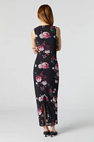 Floral Mesh Square Neck Maxi Dress