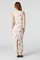 Robe maxi fleurie en filet avec encolure carrée