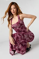 Floral Mesh Square Neck Maxi Dress