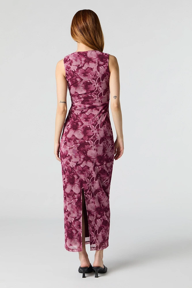 Floral Mesh Square Neck Maxi Dress