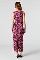 Floral Mesh Square Neck Maxi Dress