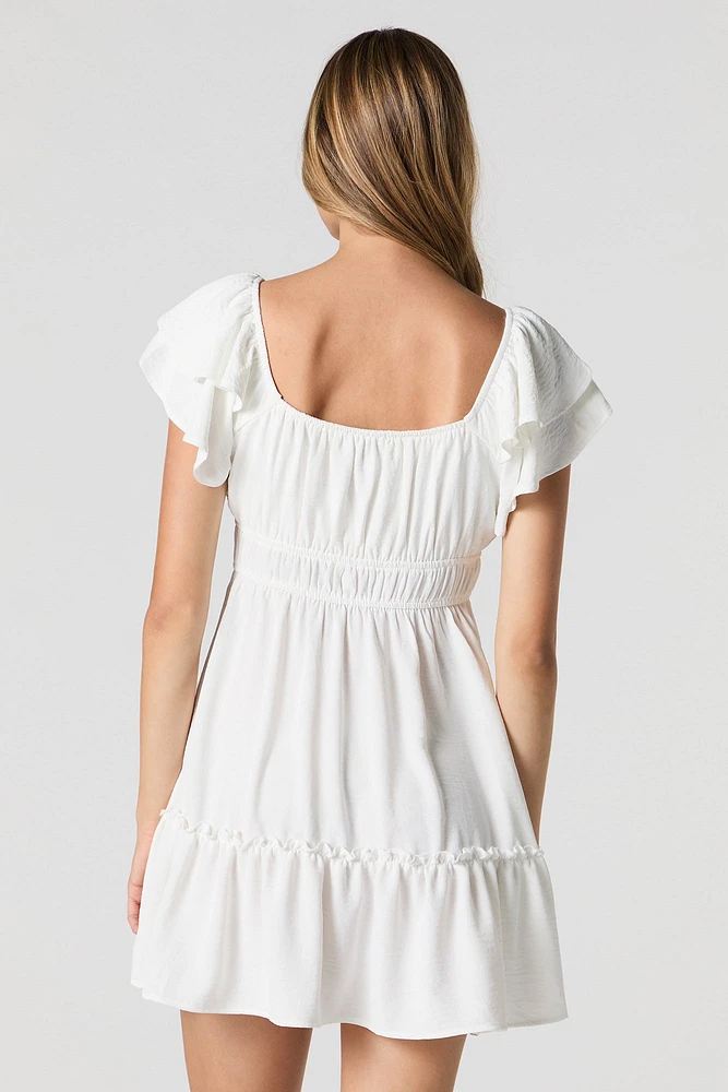 Ruffle Sleeve Scoop Neck Mini Dress