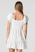 Ruffle Sleeve Scoop Neck Mini Dress