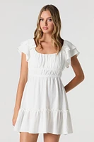 Ruffle Sleeve Scoop Neck Mini Dress