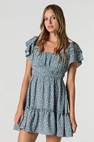 Ruffle Sleeve Scoop Neck Mini Dress