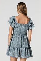 Ruffle Sleeve Scoop Neck Mini Dress