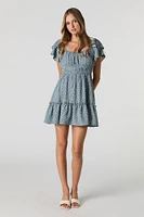 Ruffle Sleeve Scoop Neck Mini Dress