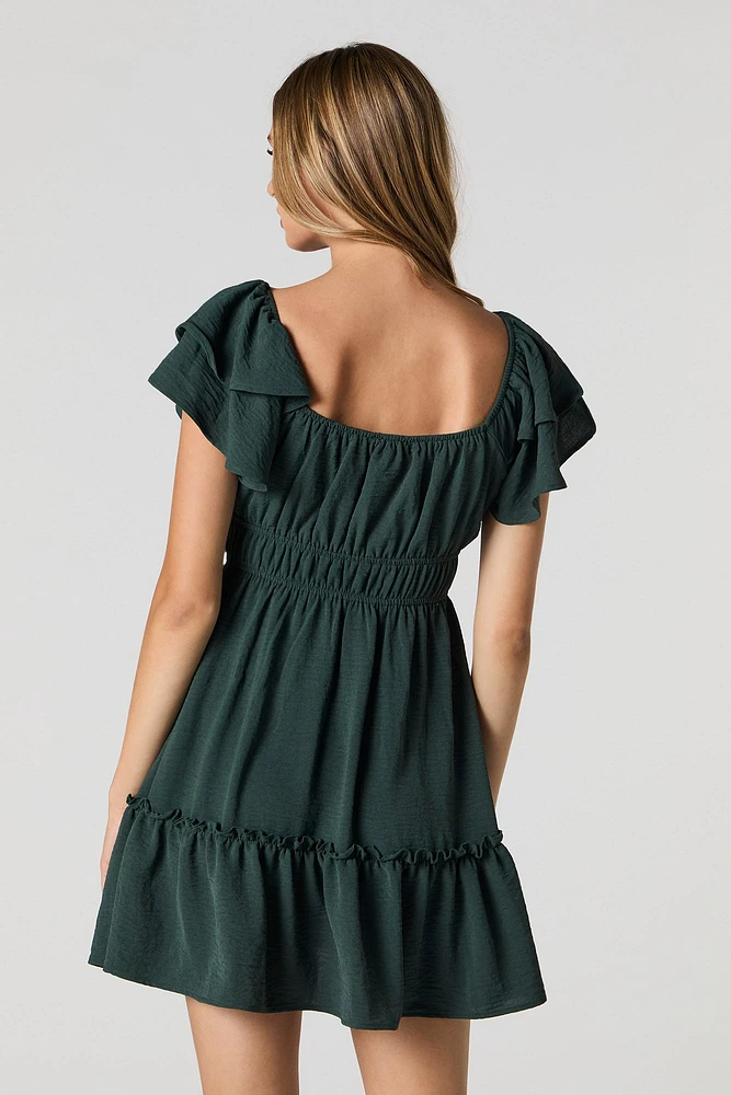 Ruffle Sleeve Scoop Neck Mini Dress