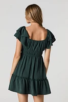 Ruffle Sleeve Scoop Neck Mini Dress