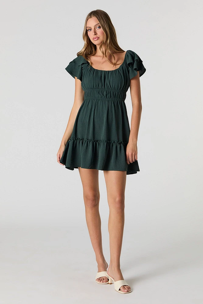 Ruffle Sleeve Scoop Neck Mini Dress