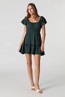 Ruffle Sleeve Scoop Neck Mini Dress