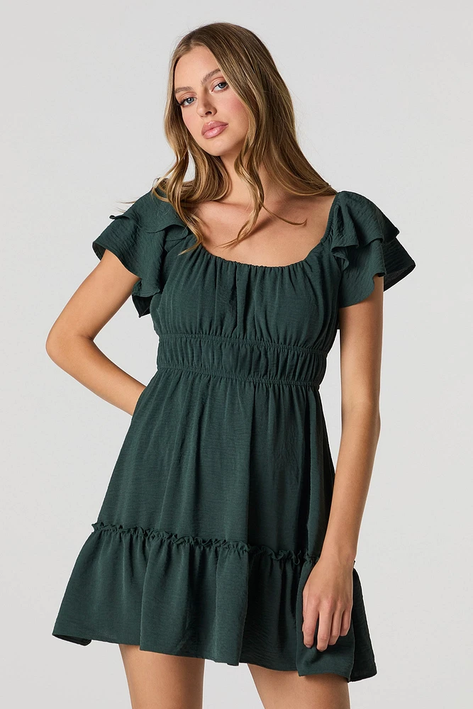 Ruffle Sleeve Scoop Neck Mini Dress