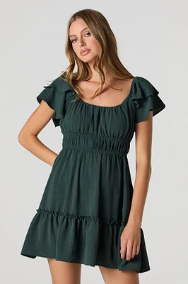 Ruffle Sleeve Scoop Neck Mini Dress