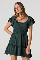 Ruffle Sleeve Scoop Neck Mini Dress