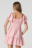 Ruffle Sleeve Scoop Neck Mini Dress