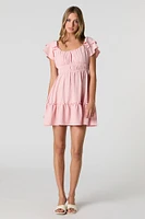 Ruffle Sleeve Scoop Neck Mini Dress