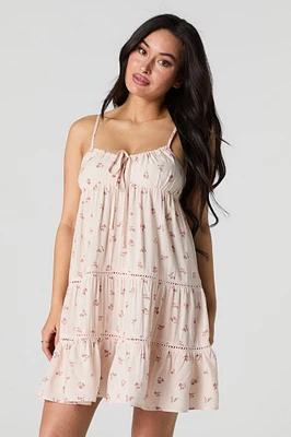 Floral Printed Tiered Babydoll Mini Dress