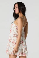 Floral Printed Tiered Babydoll Mini Dress
