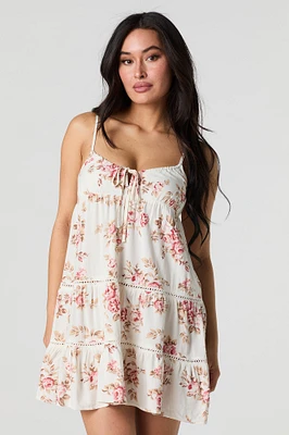 Floral Printed Tiered Babydoll Mini Dress