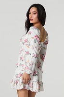 Floral Printed Smocked Ruched Mini Dress