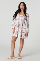 Floral Printed Smocked Ruched Mini Dress