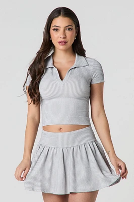 Minijupe-short fluide en tricot côtelé