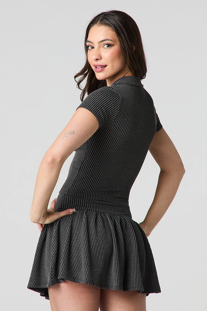 Ribbed Knit Collared Crop Top