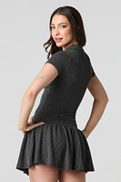 Ribbed Knit Collared Crop Top