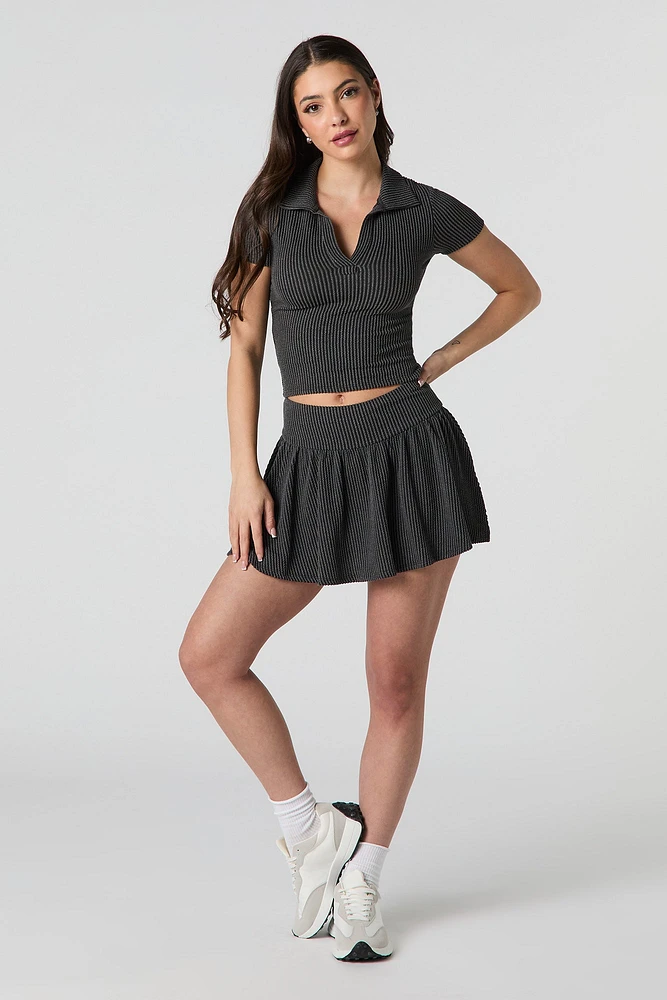 Ribbed Knit Collared Crop Top