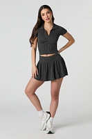 Ribbed Knit Collared Crop Top