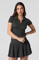 Ribbed Knit Collared Crop Top