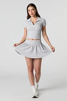 Ribbed Knit Collared Crop Top