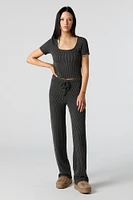 Textured Ribbed Wide Leg Pant