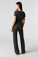 Textured Ribbed Wide Leg Pant