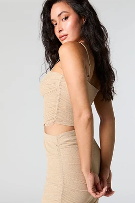 Sparkle Mesh Ruched Cropped Tank