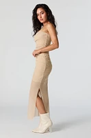 Sparkle Mesh Ruched Slit Midi Skirt