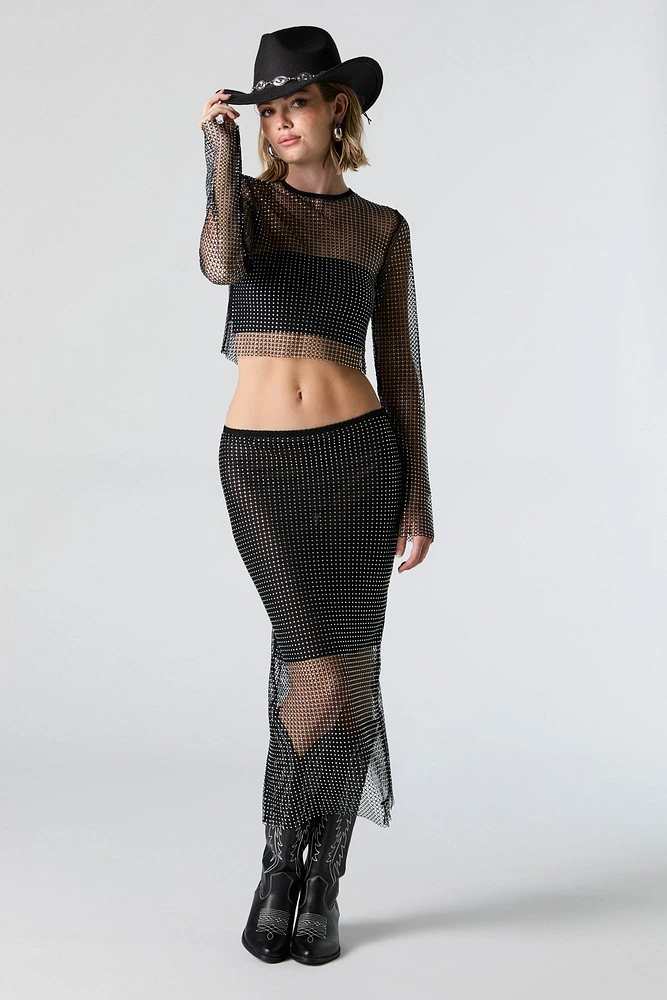 Fishnet Rhinestone Midi Skirt