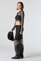 Fishnet Rhinestone Midi Skirt