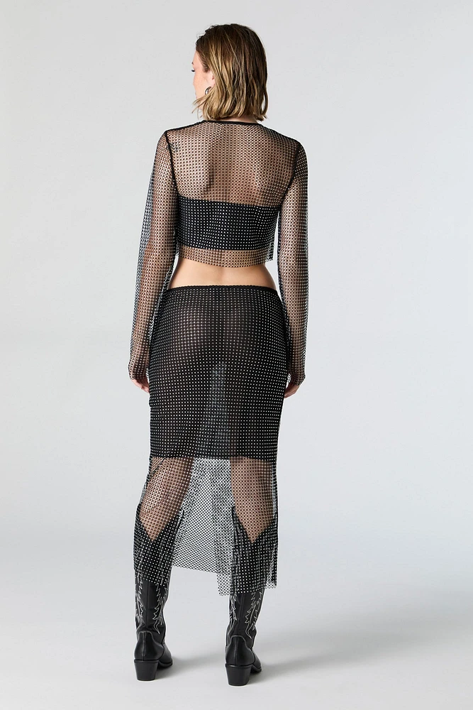 Fishnet Rhinestone Midi Skirt