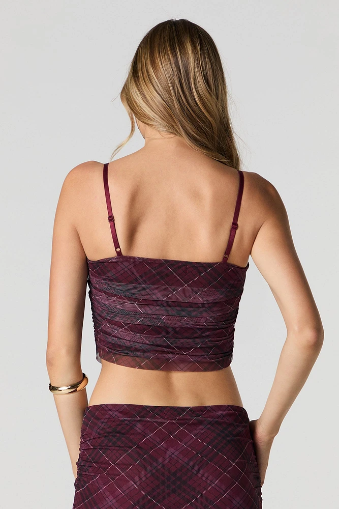 Camisole court ruchée en filet