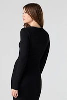 Ribbed Button-Up Long Sleeve Top