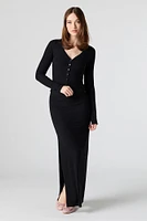 Ribbed Button-Up Long Sleeve Top