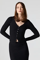 Ribbed Button-Up Long Sleeve Top