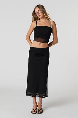 Mesh Ruched Midi Skirt
